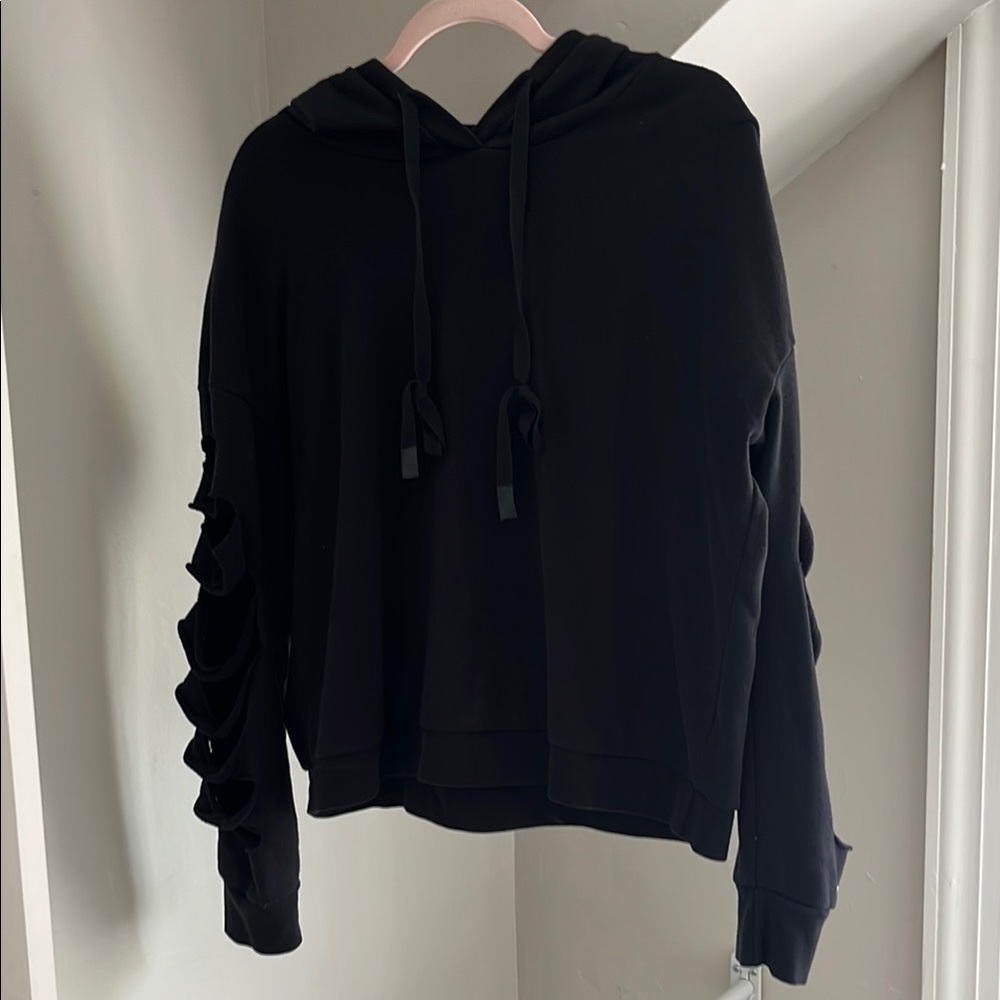 Black Alo Hoodie with Unique Sleeve Design